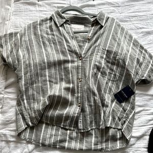 Lucky Brand green and white striped button up